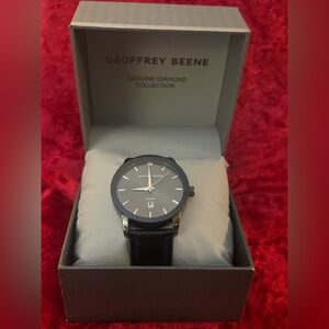 #J307 NEW 🆕 Geoffrey Beene Black Men's Diamond & Leather w